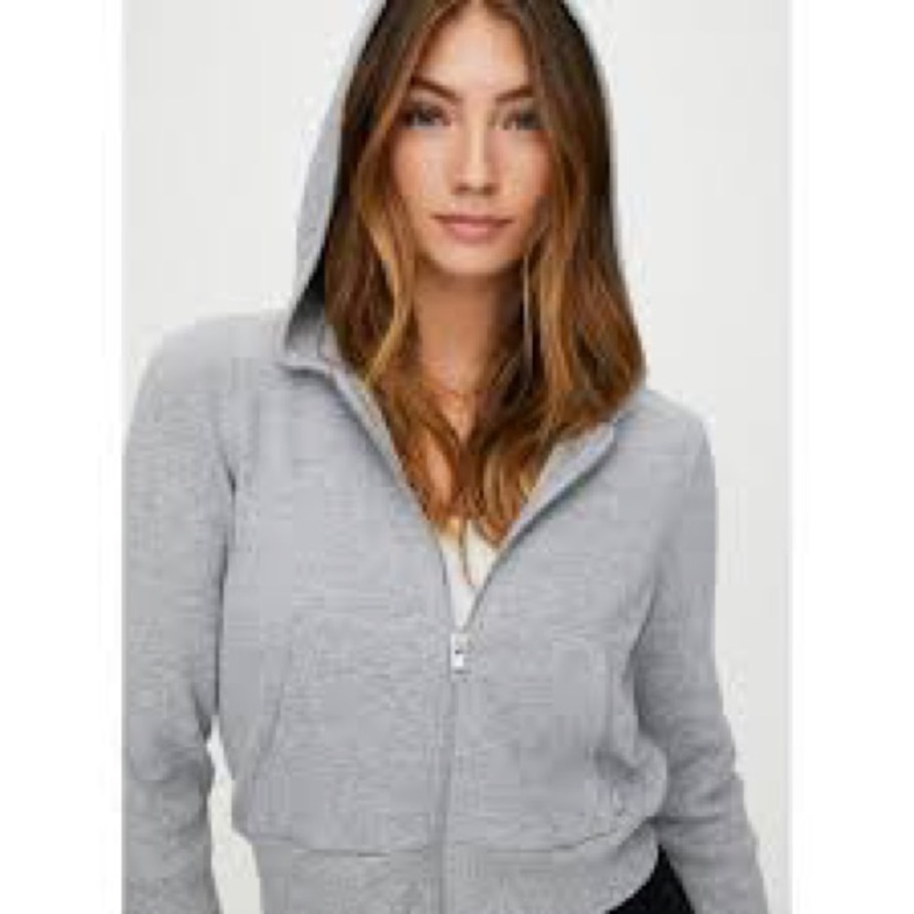 Gray aritzia waffled zip up